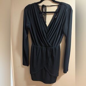 BCBGeneration Black Bodycon Dress with Plunge Neckline and Ruched Sleeves